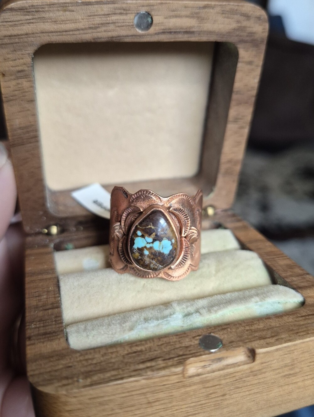 Mine 8 Turquoise Copper Cigar Ring